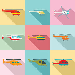 Helicopter military aircraft chopper icons set. Flat illustration of 9 helicopter military aircraft chopper vector icons for web