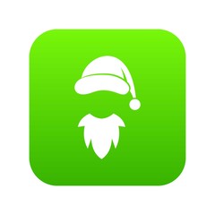 Cap with pompon of Santa Claus and beard icon digital green for any design isolated on white vector illustration