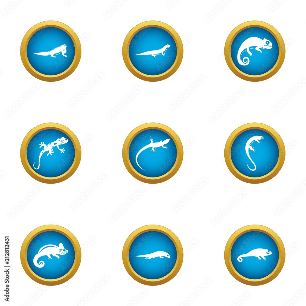 Poster viviparous lizard icons set. flat set of 9 viviparous lizard vector icons for web isolated on white 