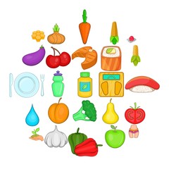 Dietary products icons set. Cartoon set of 25 dietary products vector icons for web isolated on white background