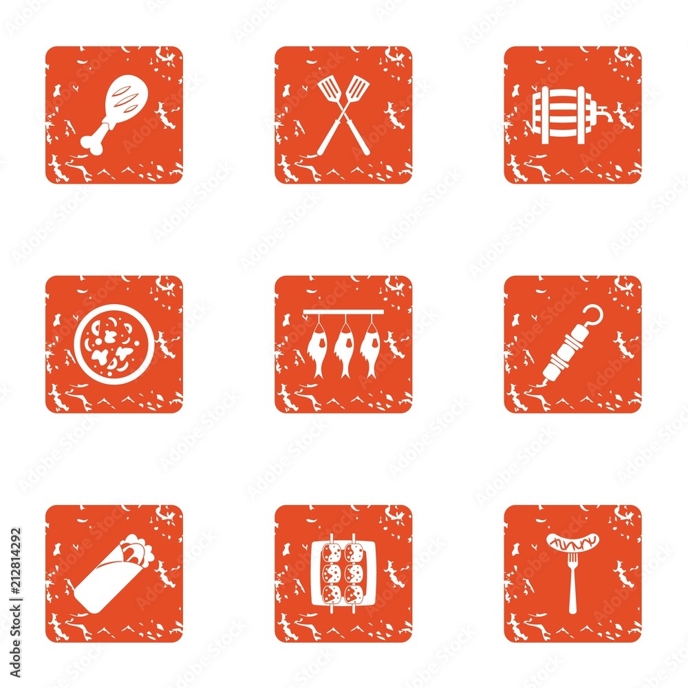 Poster felting fish icons set. grunge set of 9 felting fish vector icons for web isolated on white backgrou