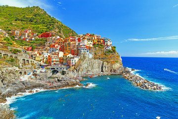 Manarola, Italy. UNESCO world heritage list object. Incredible old town Manarola on Liguria sea...