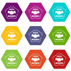 Obraz premium Social business icons 9 set coloful isolated on white for web