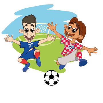 Cartoons Soccer players play the ball at the stadium. Vector illustration