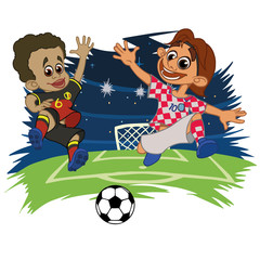 Cartoons Soccer players play the ball at the stadium. Vector illustration