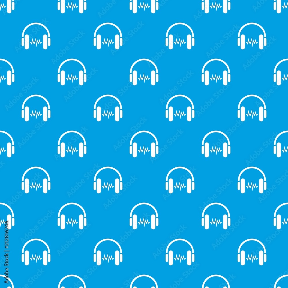 Poster sound in headphones pattern vector seamless blue repeat for any use
