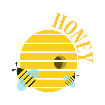 bee hive and insects,vector image, flat design