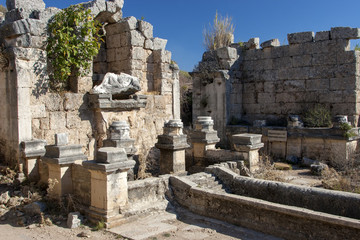 Fototapeta na wymiar Ancient city of Perge, fountain and pool, Antalya, Turkey.