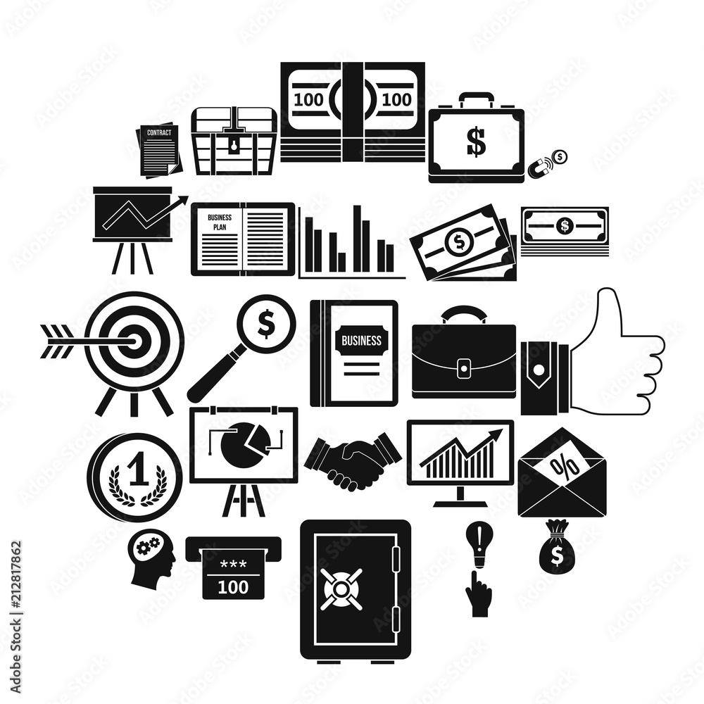 Poster online business icons set. simple set of 25 online business vector icons for web isolated on white b