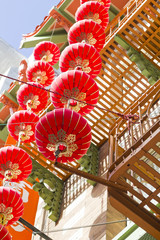 string of red hanging Chinese lanterns
