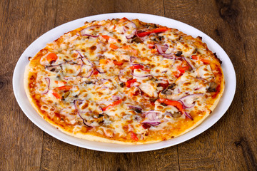 Pizza with beef and onion