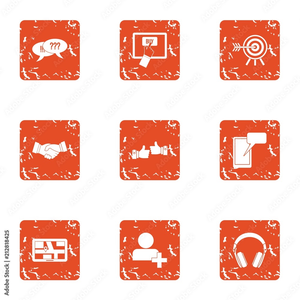 Poster touch display icons set. grunge set of 9 touch display vector icons for web isolated on white backgr