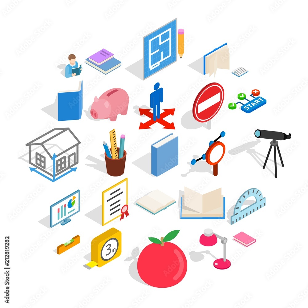 Poster sciential icons set. isometric set of 25 sciential vector icons for web isolated on white background