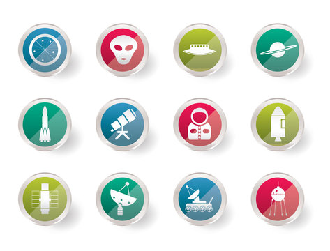 Astronautics and Space Icons over colored background - Vector Icon Set