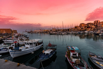 Fototapeta na wymiar The Venetian Harbor in Heraklion Crete