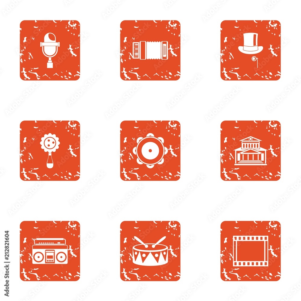 Poster boombox icons set. grunge set of 9 boombox vector icons for web isolated on white background