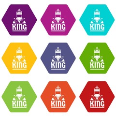 King icons 9 set coloful isolated on white for web