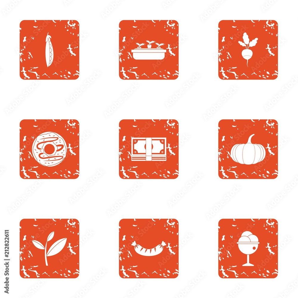 Poster development of farmer icons set. grunge set of 9 development of farmer vector icons for web isolated
