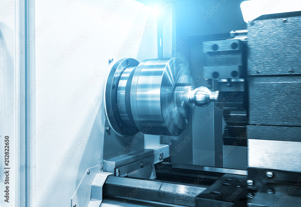 Poster cnc lathe machine turning machine cutting the metal screw thread part .hi-precision cnc machining co
