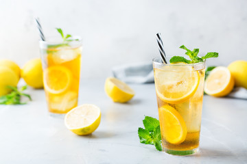 Lemon mint iced tea cocktail refreshing drink for summer days