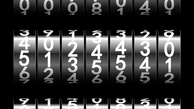 Rollers of counter moving up on black background, 3d animation, seamless loop.