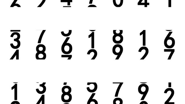 Black numerals of the counter moving up on white background. Seamless loop 3d animation.