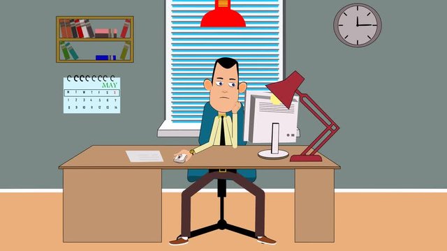 Fun animation of a lazy guy daydreaming in office