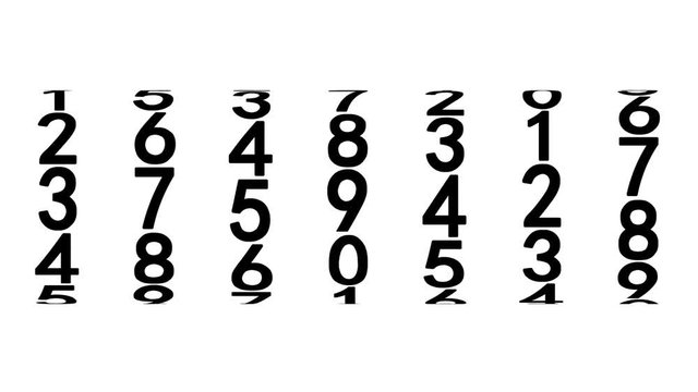 Black numerals of the counter on white background, 3d animation, seamless loop.