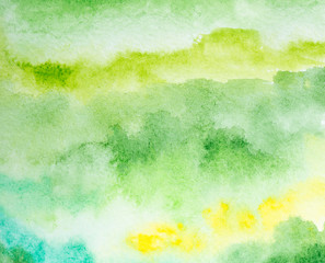Green watercolor background. by drawing