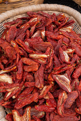 Red Italian sun dried tomatoes on Italian street market