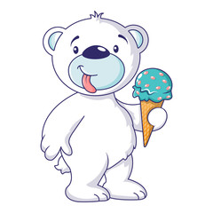 White bear with ice cream icon. Cartoon of white bear with ice cream vector icon for web design isolated on white background