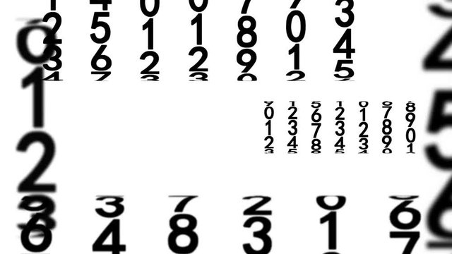 Zoom into black numerals on white background, seamless loop 3d animation.