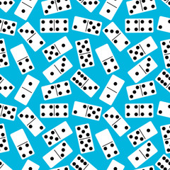 Seamless pattern with Domino on blue background. Board game. Vector illustration.