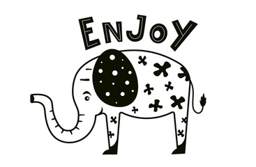 Hand drawn elephant enjoy. Vector illustration.