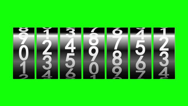 Black rollers of counter on green screen displays one million, 3d animation.