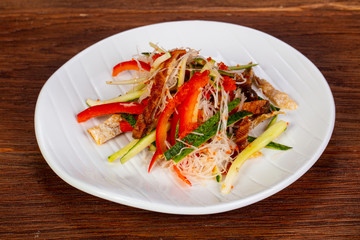Asian salad with salmon skin