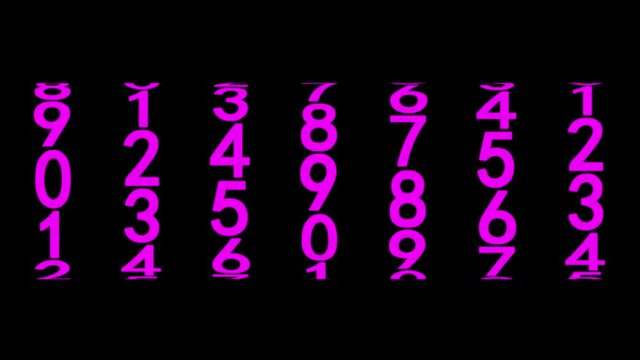 Purple numerals of the counter on black background displays one million, 3d animation.