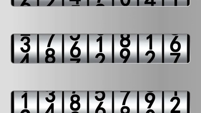 Counters in gray frames moving up, 3d animation, seamless loop.