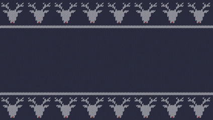 Seamless knitted  texture on blue background with white deers.