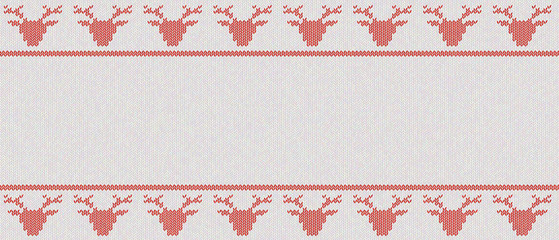 Seamless knitted  texture on burgundy, red background with deers. 