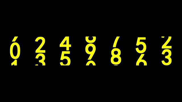 Yellow numbers of the counter on black background displays one million, 3d animation.