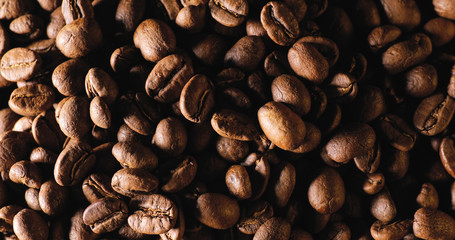 Background of many coffee grains, top view texture