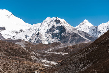 View of Island Peak and Chukhung from Dingboche, Sagarmatha national park, Everest Base Camp 3 Passes Trek, Nepal