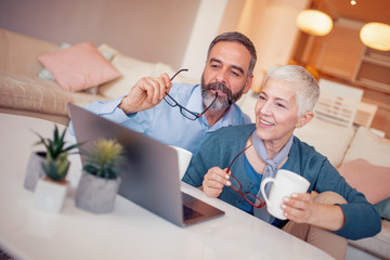 Mature couple using laptop