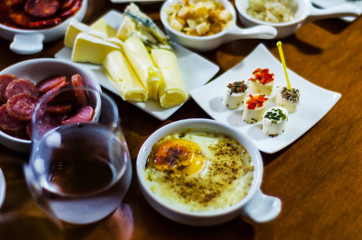 Set with different appetizers in small portions, healthy and delicious snacks