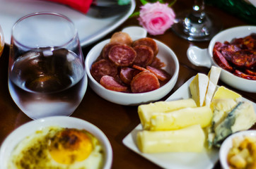 Set with different appetizers in small portions, healthy and delicious snacks