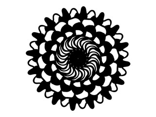 Black abstract mandala on white background. Mandala with move illusion vector. Round stamp template.