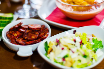 Set with different appetizers in small portions, healthy and delicious snacks