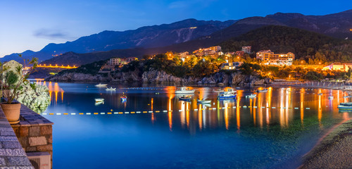 Small fishing boats moored up the picturesque village on the Adriatic coast.