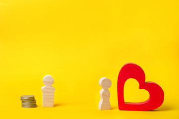 a wooden people. choice between money and love. Passion versus profit. Family or career choice. family psychology. marriage of convenience. priorities in the family